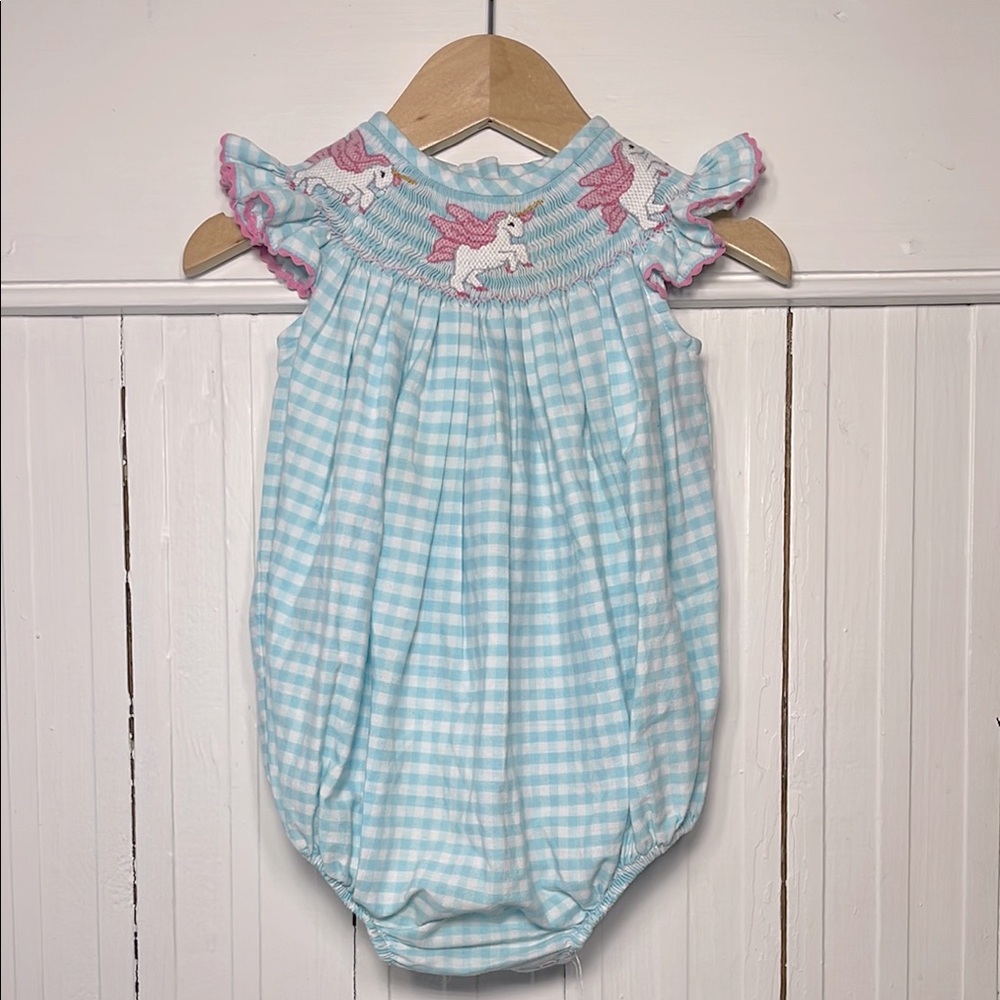 SOUTHERN SUNSHINE EUC Smocked Unicorn Gingham Bubble